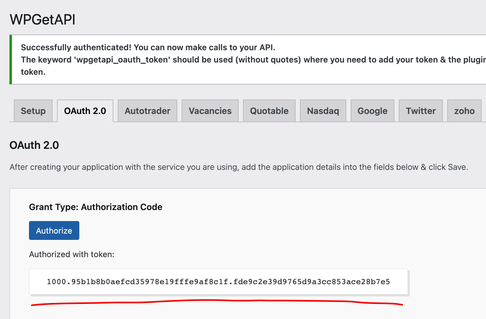 OAuth 2.0 Authorization WPGetAPI