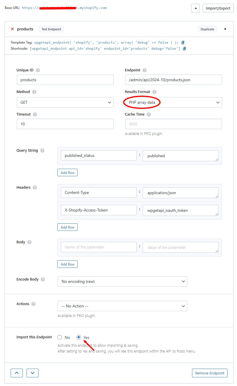 wpgetapi shopify api setup