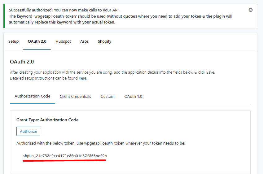 shopify auth token success